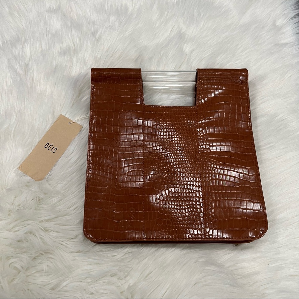 BEIS Tan Crocodile-Embossed Crossbody Tote NWT